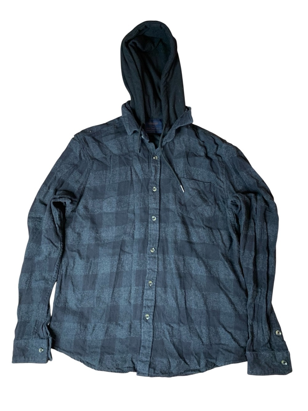 NOMAD Plaid Button Down Hooded Flannel Shirt Gray Black Men's Size Medium